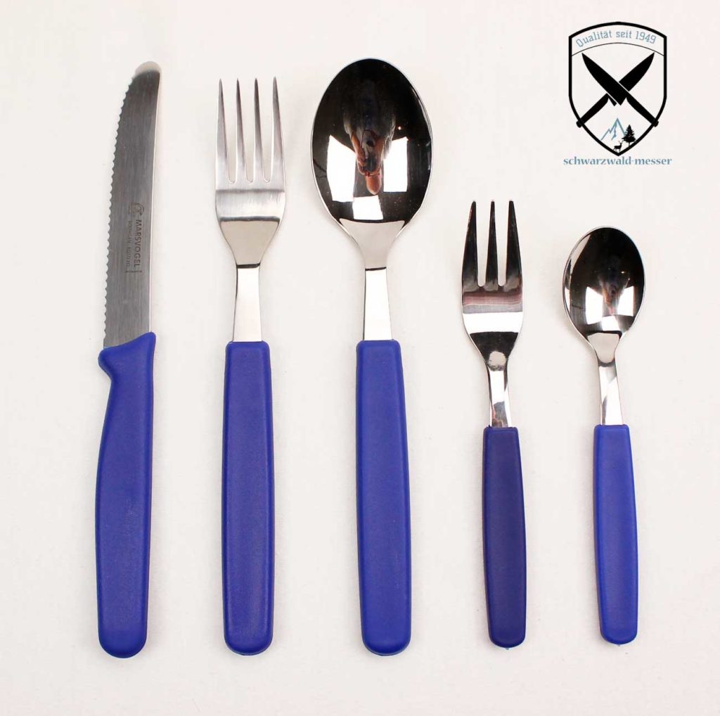 5-Teiliges Besteck mit blauem Kunststoffgriff RF - Schwarzwald-Messer