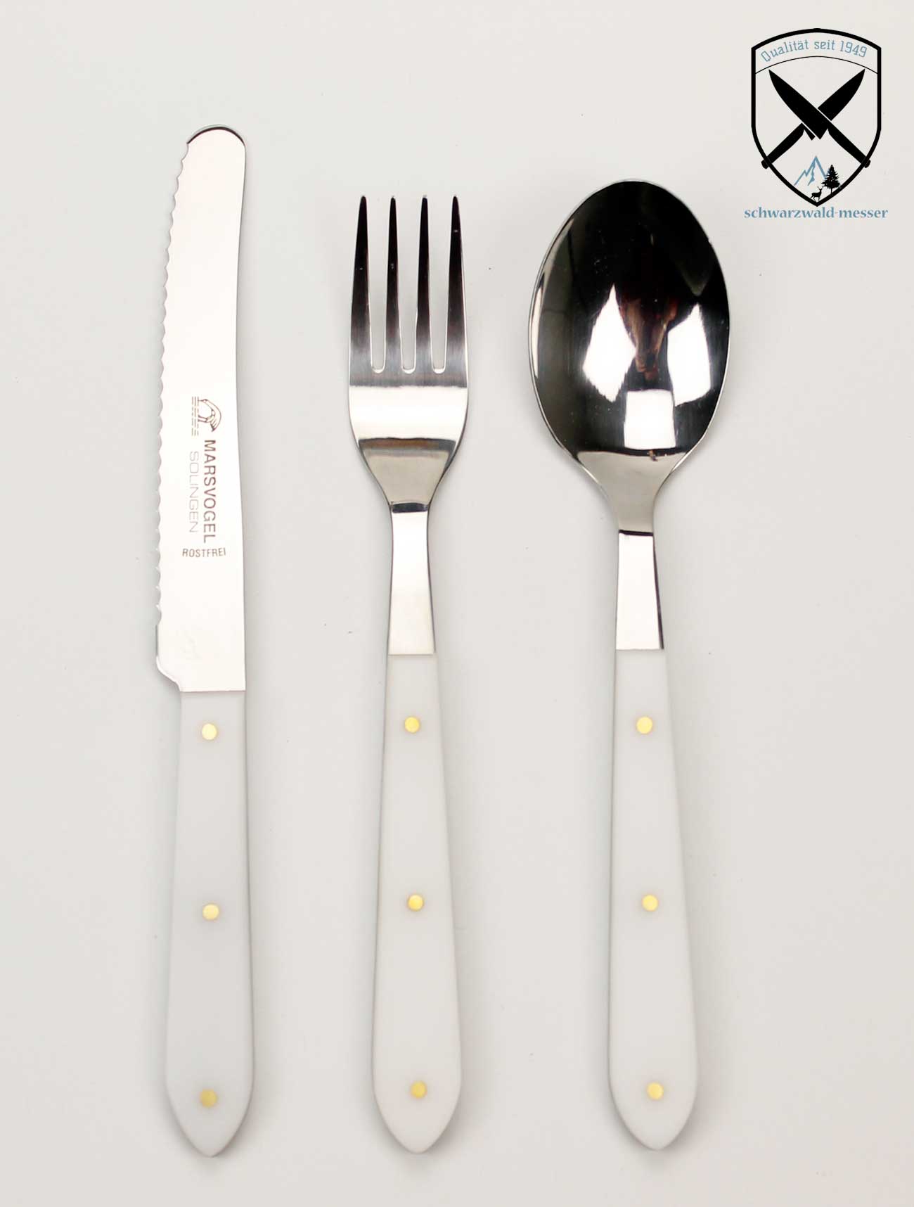 3 x 3-teiliges Besteck mit Kunststoffgriff POM weiß RF